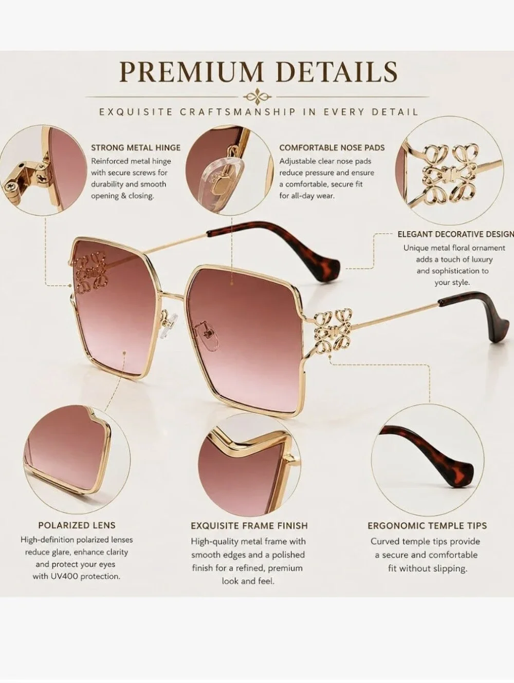 NWT Women's Gold & Tea Rose Sunglasses - UV400 Protection
